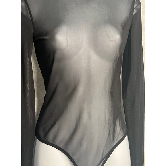 ASOS Black Sheer Mesh Long Sleeve Bodysuit | Size Small (US 4 - Picture 2 of 8